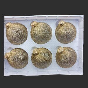 Trim a home vtg gold netting over clear glass ball round christmas ornaments "3